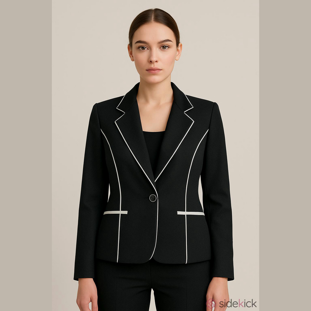 Kasper Black Blazer with White Piping NWOT
